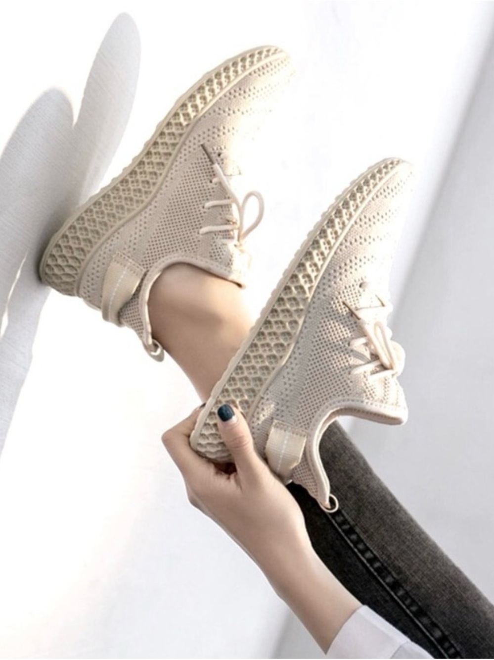 Neutral Beige Women's Mesh Athletic Sneakers